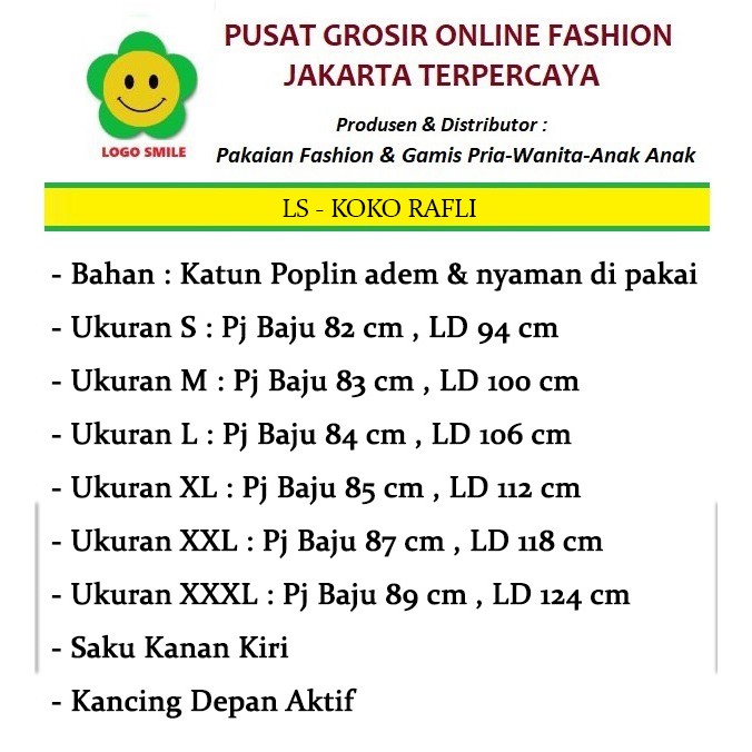 Koko Rafli  - Logo Smile (LS) - Ukuran S-3XL - Matt Katun Poplin