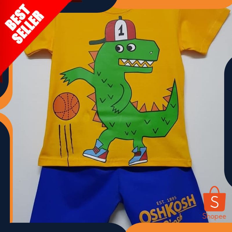 TERMURAH SETELAN ANAK  OSHKOSH DINOSAURUS BASKETBALL TOPI KUNING KUNYIT ORIGINAL