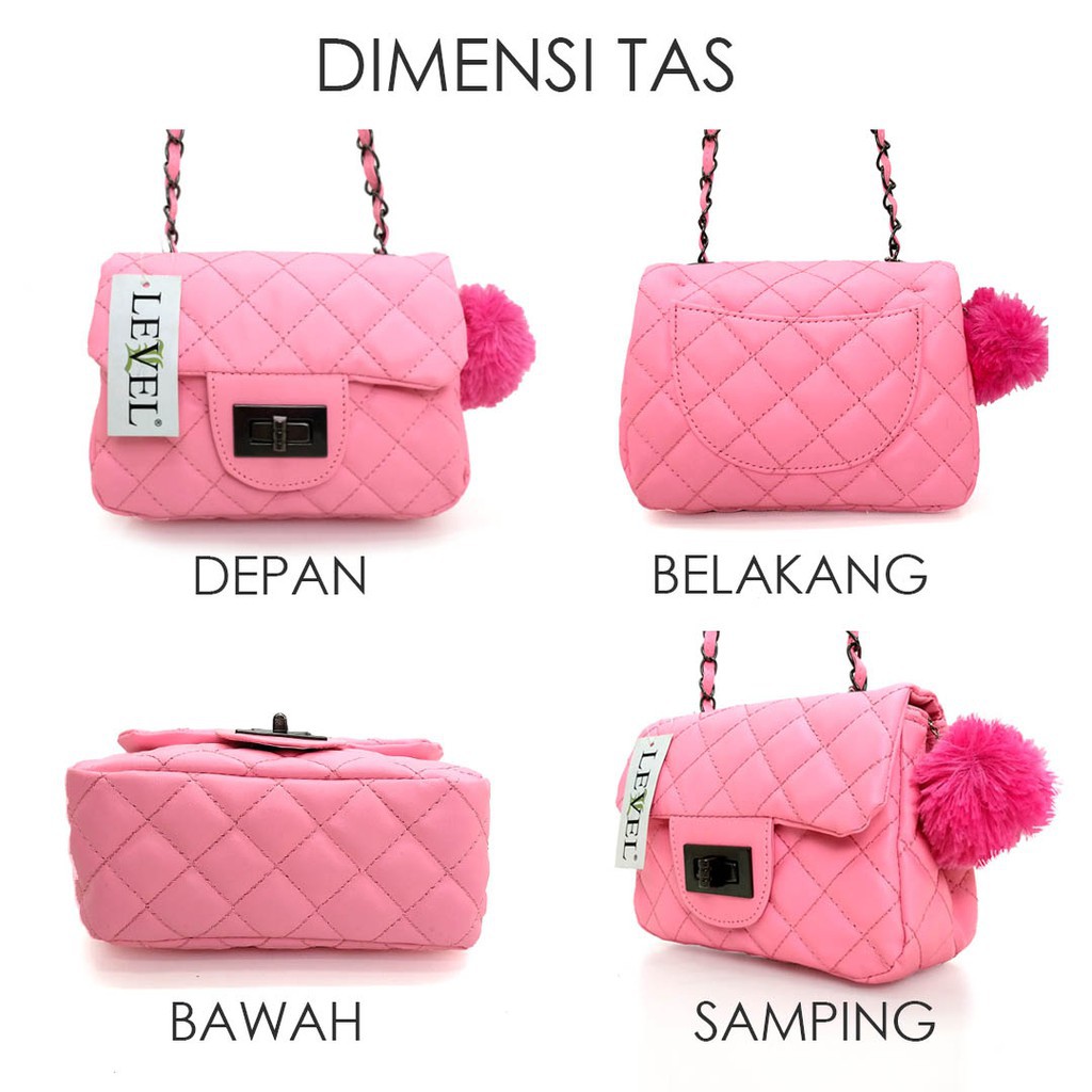 FASHIONSTOREKU TAS LEVEL MINI FREE POMPOM SLINGBAG fashion wanita impor batam