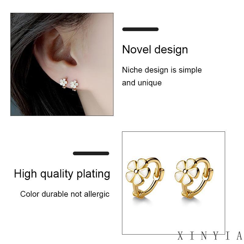 Anting Hoop S925 Silver Bentuk Bunga Daisy Gaya Retro