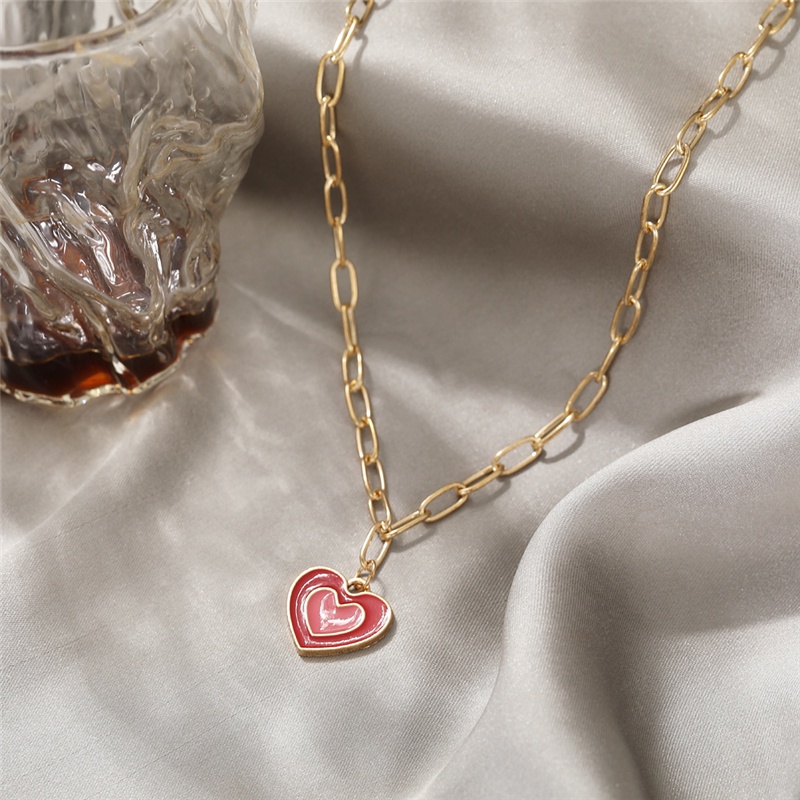 Kalung Lapis Emas 18K Dengan Liontin Bentuk Hati Bahan alloy Gaya Korea