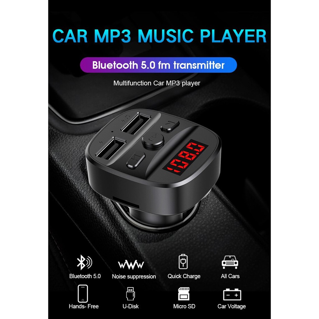 T60 - Bluetooth Handsfree MP3 FM Transmitter Dual USB Port Car Charger - Charger Mobil Dual Port USB