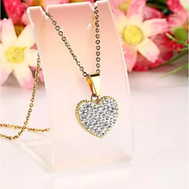 kalung set liontin titanium perhiasan wanita import