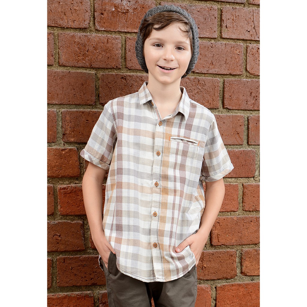 WARMSHOP Children Boys 2 PC Bowtie Short Sleeve Turndown Collar Shirt Tops+Plaid Print Pocket Pants Kids Formal Party Set 