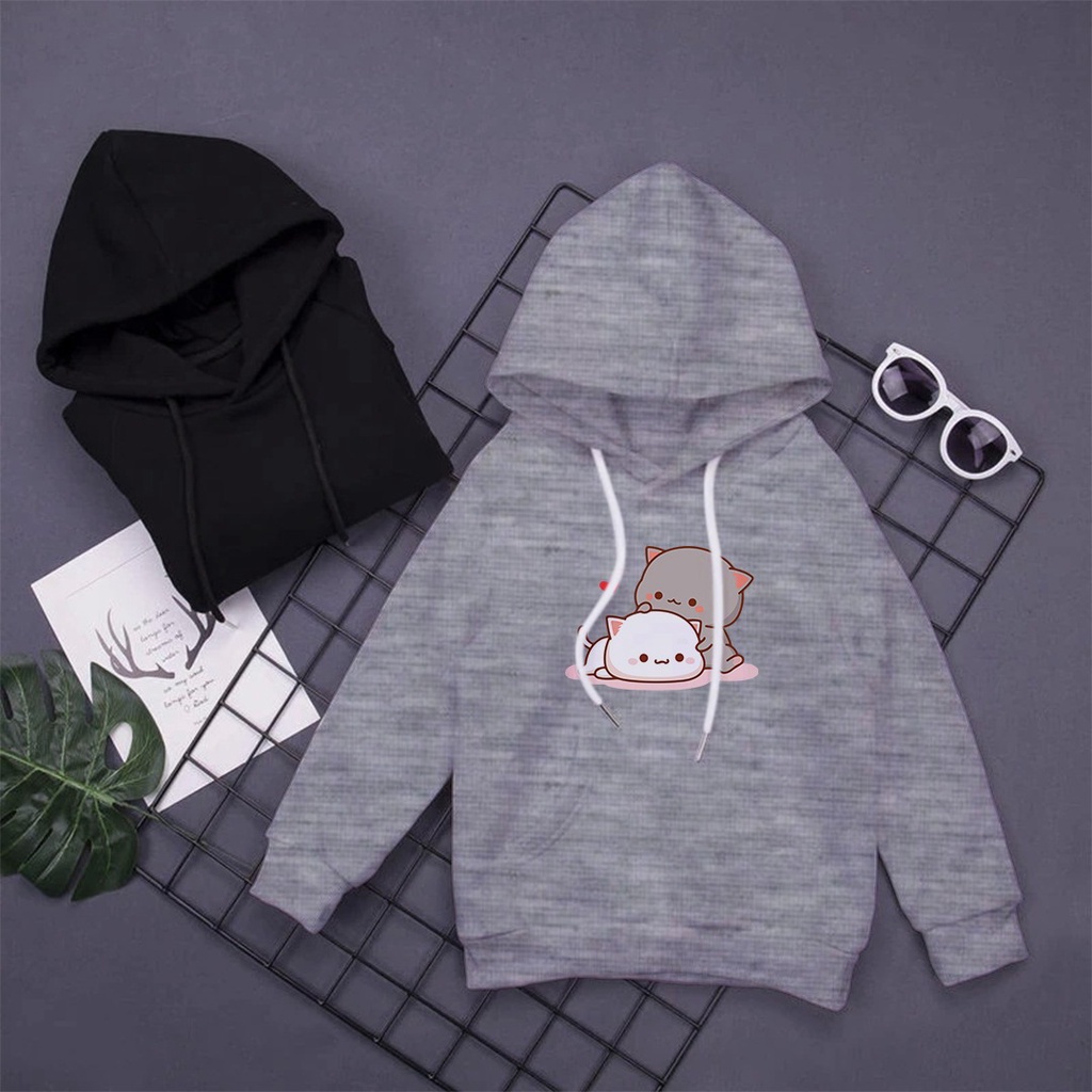 HOODIE ANAK TWIN CAT GREY WHITE - HOODIE ANAK TEBAL PREMIUM