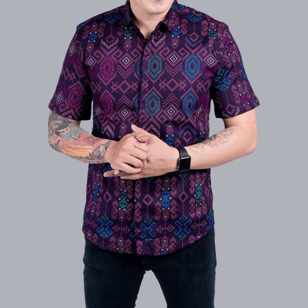 KEMEJA BATIK SONGKET PURPLE PRIA