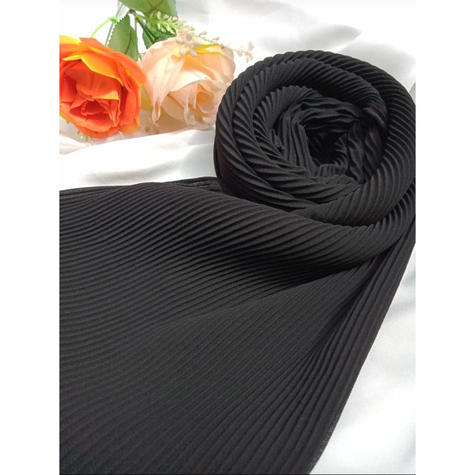 PROMO HARI INI/ PASHMINA PLISKET HITAM LIDI  FULL TANPA GARIS TENGAH