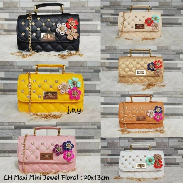 Tas Murah/Tas Branded/Slingbag/Selempang/CH Maxi Mini Jewel Floral - Putih