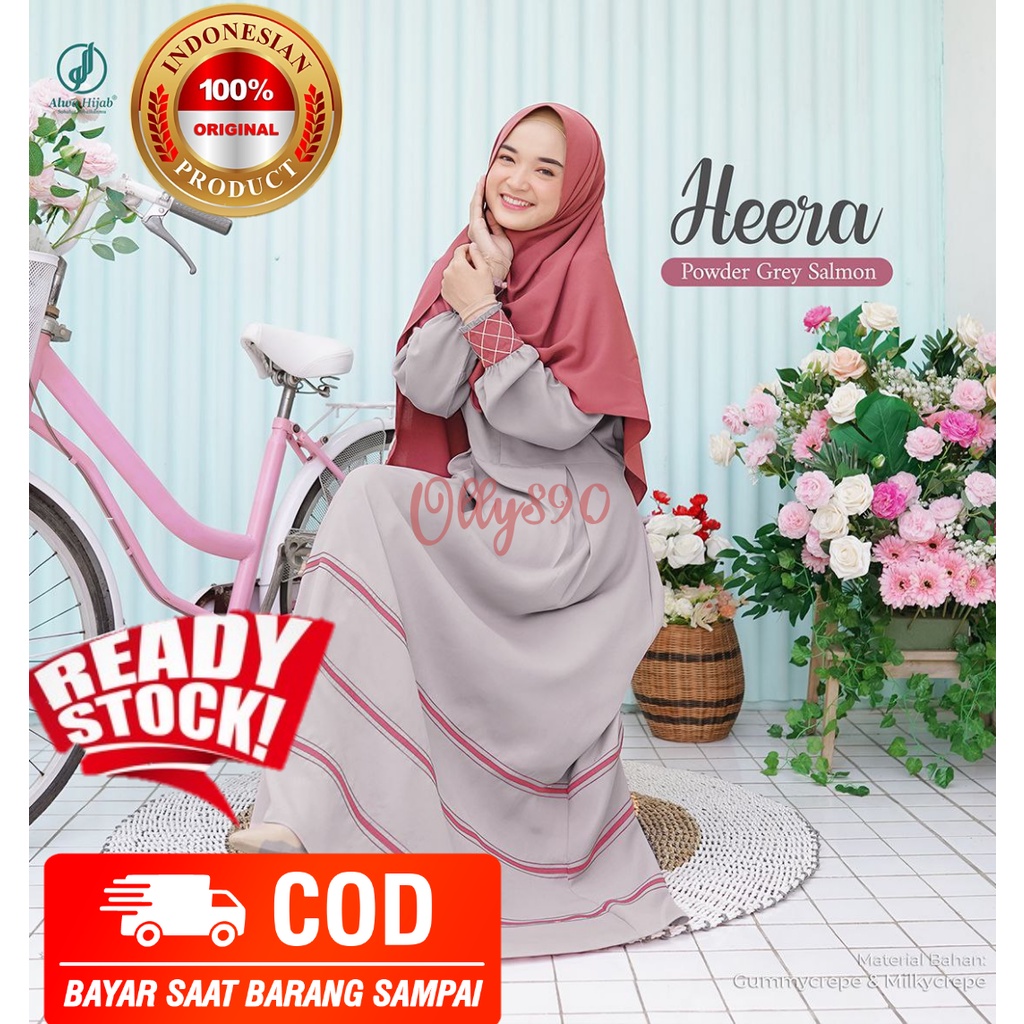 Gamis Dress Heera By alwa hijab |  Powder Grey Salmon| COD | Gamis Wanita Terbaru 2021