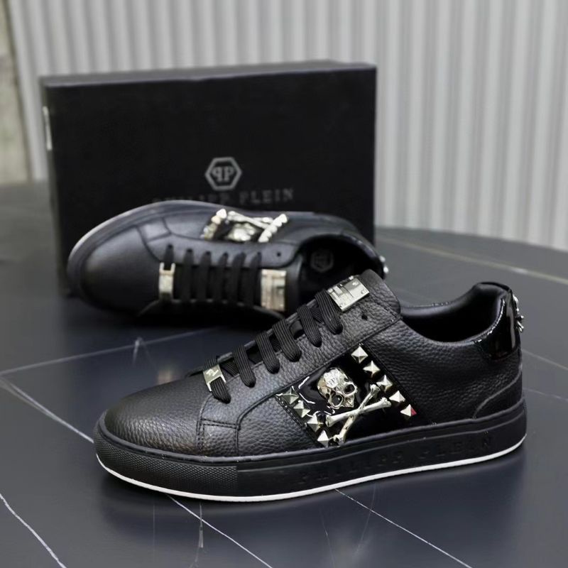 sepatu hitam philipp plein pria sneaker cowok kets kulit men shoes pp top branded mirror vip P1SHOES