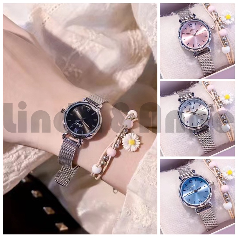 Jam Tangan Wanita Stainless Steel Analog Dial Bulat Romawi Import