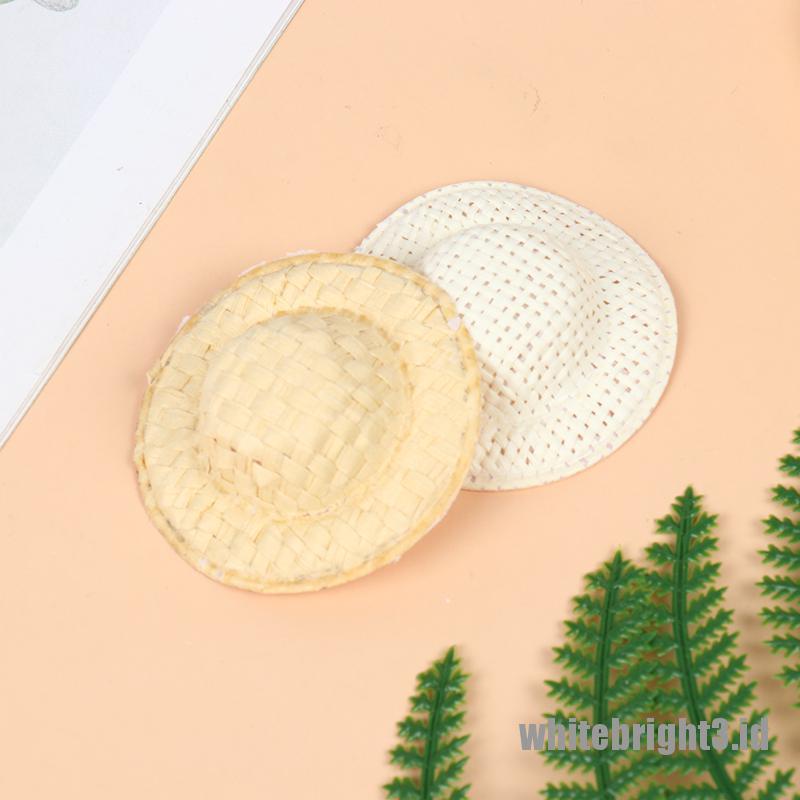 (white3) 5pcs Miniatur Topi Jerami Untuk Aksesoris Rumah Boneka