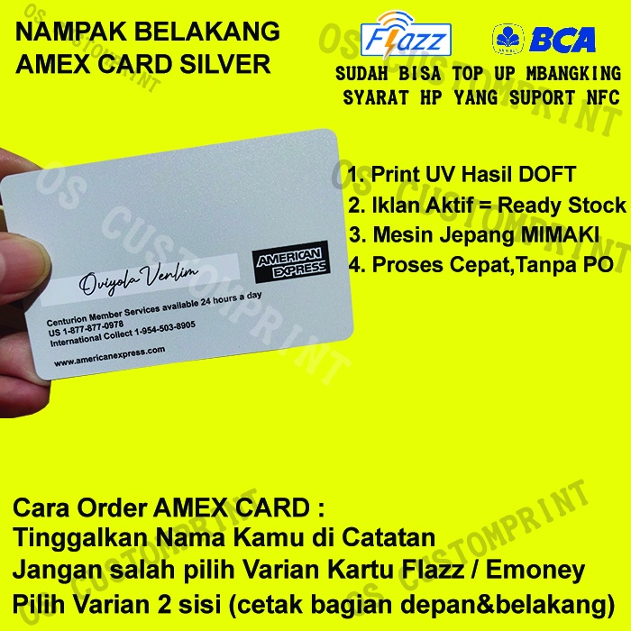 CUSTOM KARTU FLAZZ BCA GEN 2 ATAU EMONEY AMEX- SILVER