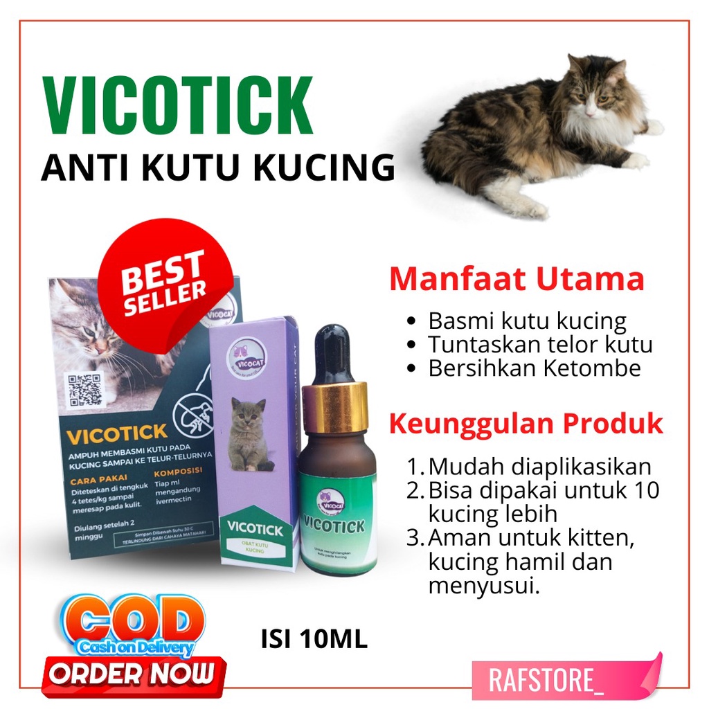 VICOTICK Obat Kutu Kucing Ampuh dan Telur Kutu - obat anti kutu kucing aman untuk kucing hamil dan k