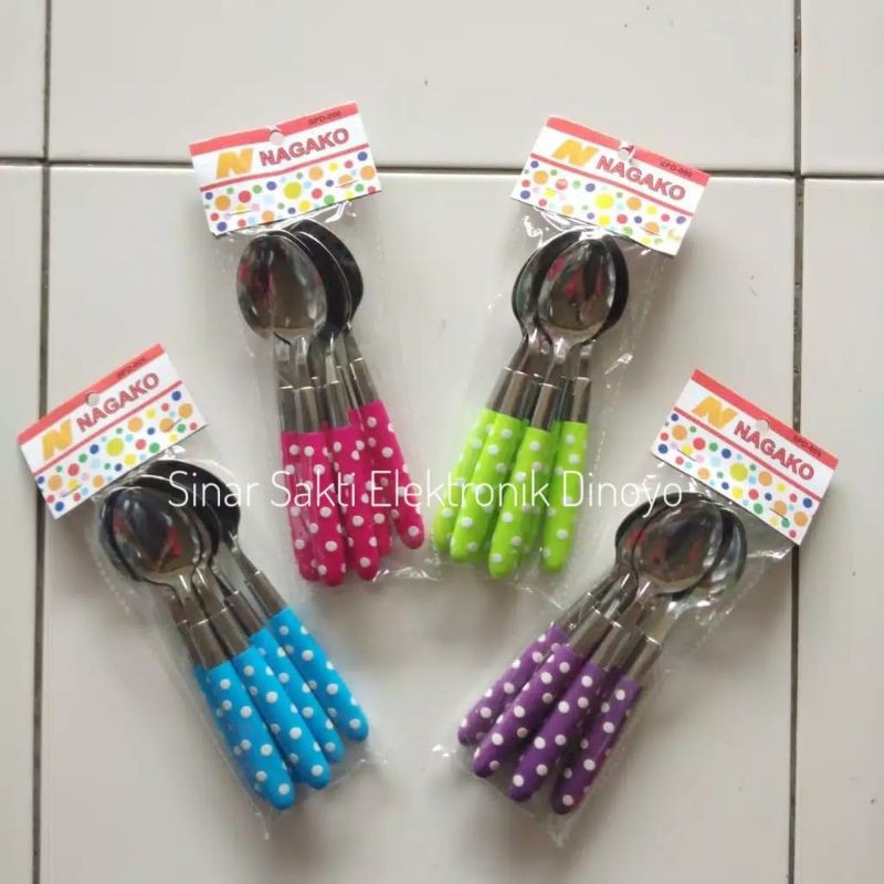 Sendok Makan Motif Polkadot Stainless Tebal - Sendok 6pcs