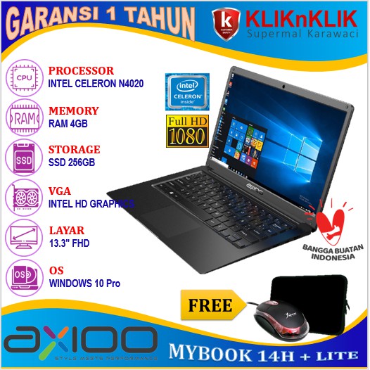LAPTOP MURAH AXIOO MYBOOK 14H LITE INTEL N4020 4GB 256GB SSD 13.3 FHD WINDOWS 10 PRO
