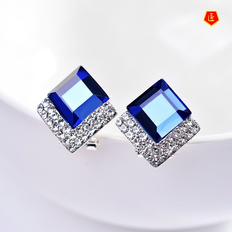 [Ready Stock]Elegant Blue Crystal Diamond Earrings Stylish Personalized