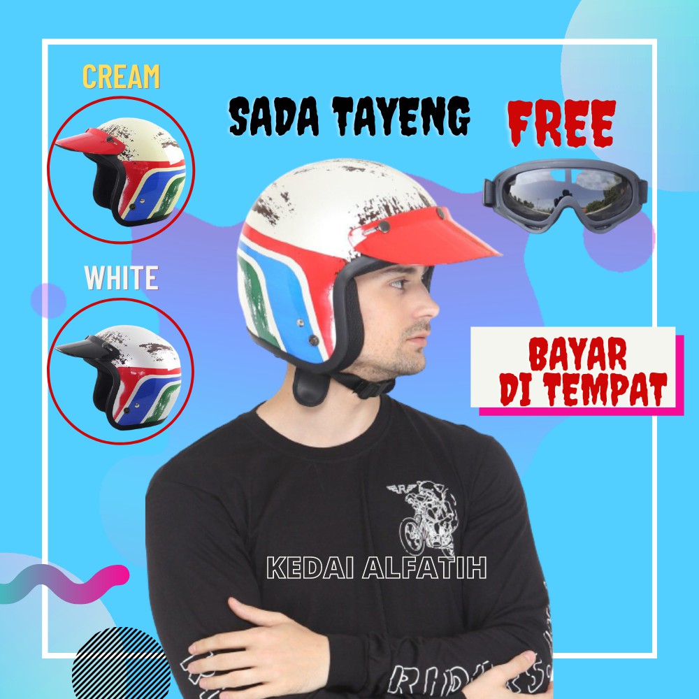 HELM RETRO MASA KINI HALF FACE ORIGINAL SADA TAYENG HELEM MOTOR SNI