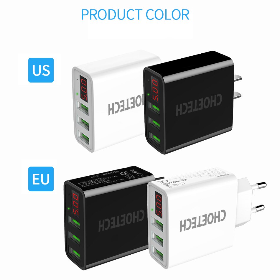 Charger USB 3 Port 3A with LED Display - C0027 - Black