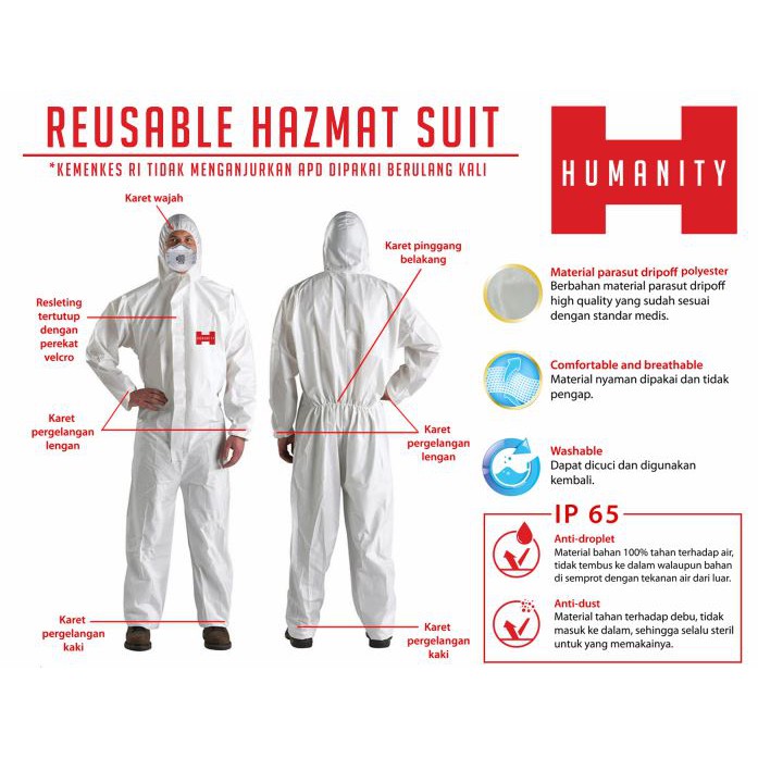 Baju APD Hazmat Suit Humanity  BISA DICUCI &PAKAI ULANG/WASHABLE-REUSABLE-Standar&Ijin WHO-KEMENKES