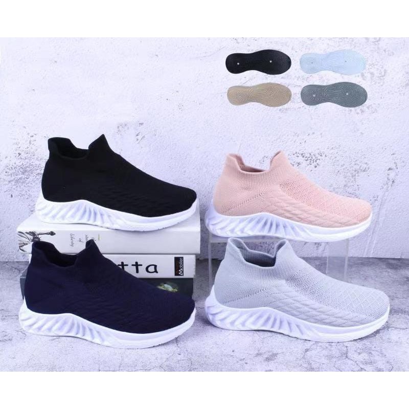 VALS- Sepatu Sneakers Wanita Tanpa Tali Flyknit Fashion Korea Casual Sport Shoes 3039