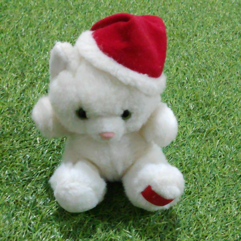 Boneka Kucing Putih Topi merah Russ Original - hadiah ulang tahun