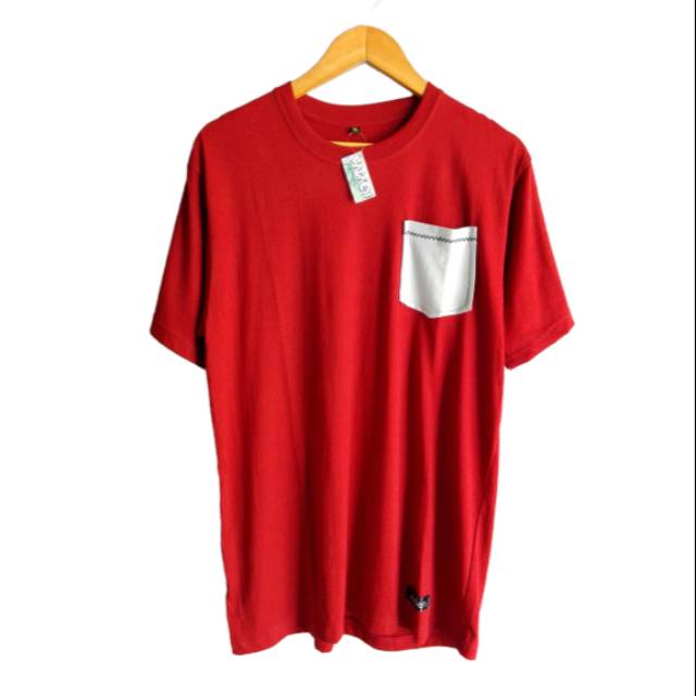 KAOS POLOS POCKET MERAH MAROON SAKU KANTONG PRIA WANITA L XL XXL