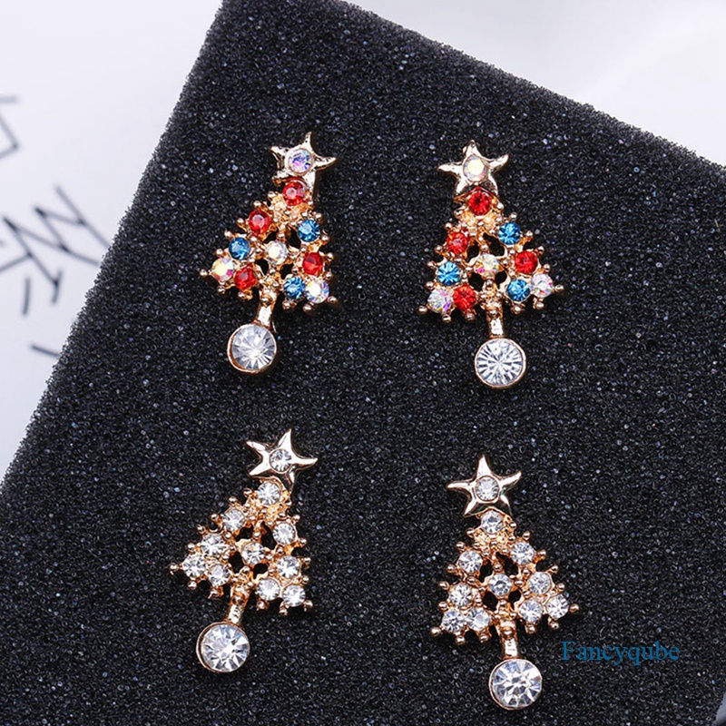 Anting Dangle Desain Kartun Snowman Snowflake Pohon Natal