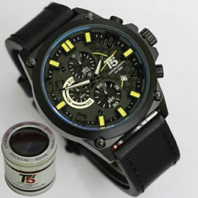 BEST SELLER T5 ORIGINAL // TALI KULIT + WATER RESISTANCE + CHRONO STOPWATCH + FREE BOX