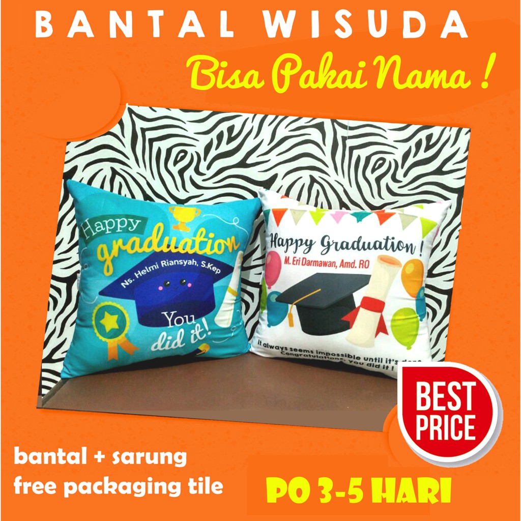 Bantal Hadiah Wisuda Custom Nama Only Uk 30 x 30