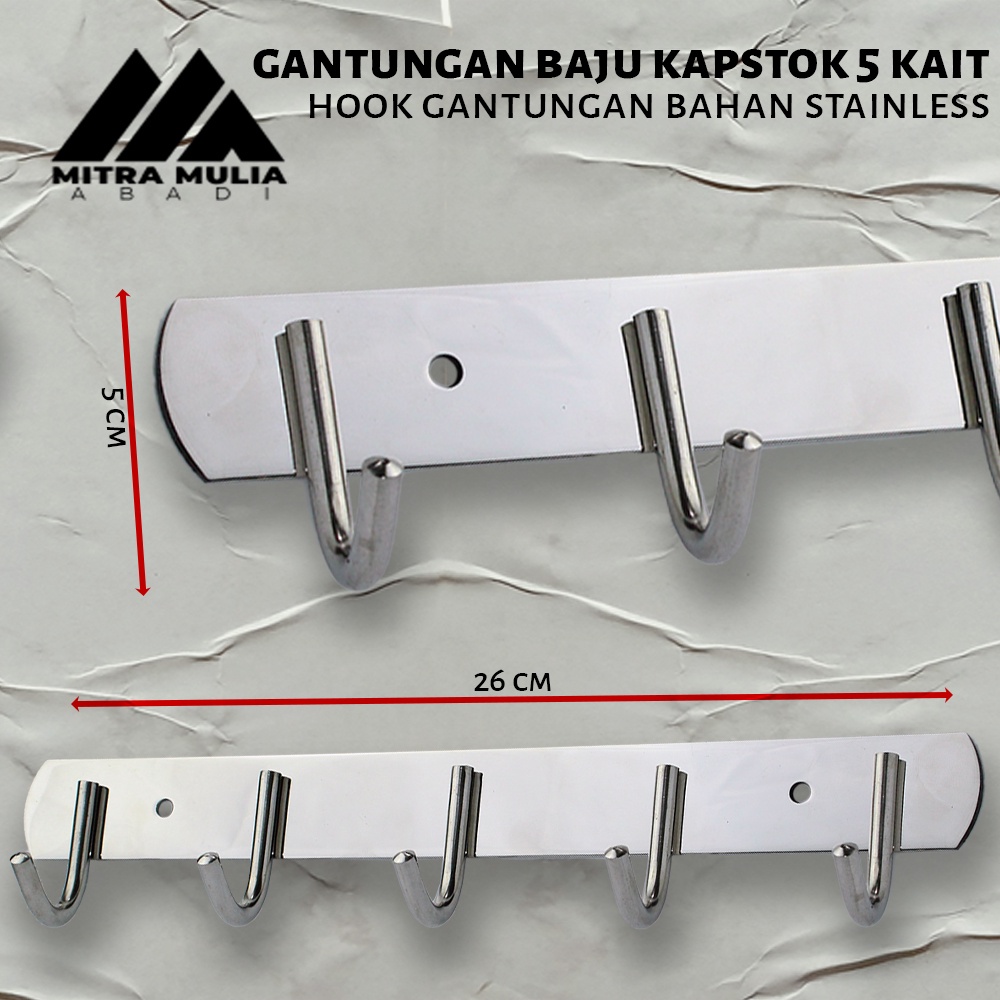 Gantungan Baju Kapstok Stainles SUS 304 | Gantungan Pakaian Kapstok - 5 Kait