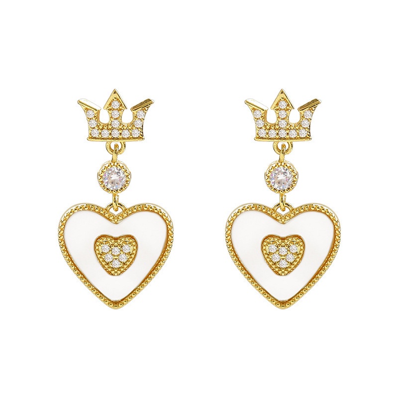 Crown jantung-berbentuk anting-anting gaya Perancis vintage gaya pengadilan SHANZUAN perak stud anti