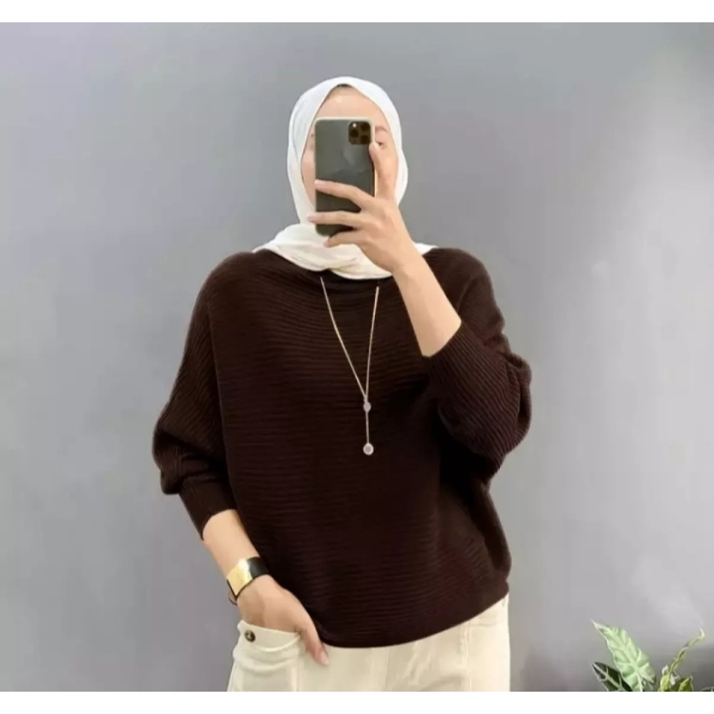 Baju Rajut Batwing Wanita | Atasan Rajut Oversize | Lasperal Batwing Bahan Rajut Premium