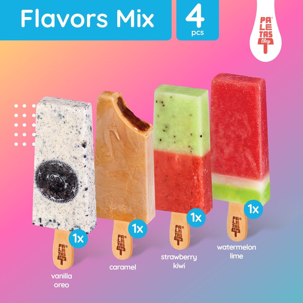 

Es Krim Paletas Wey 1 Vanilla Oreo, 1 Caramel, 1 Strawberry Kiwi & 1 Watermelon Lime