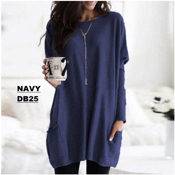 Blouse Lengan Panjang TShirt Mini Dress Kantong DB