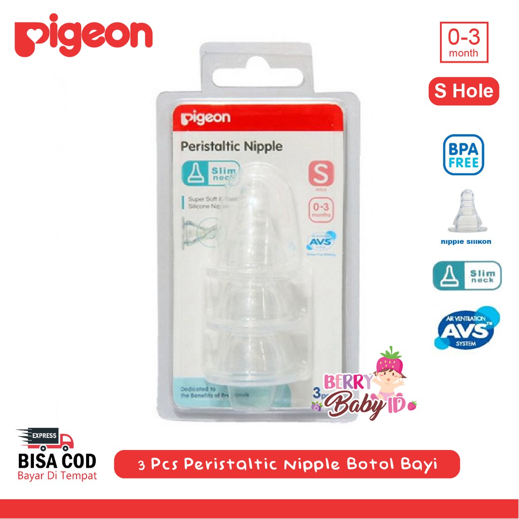 Pigeon 3 pcs Peristaltic Nipple Slim Neck Blister Dot Botol Susu Bayi Berry Mart