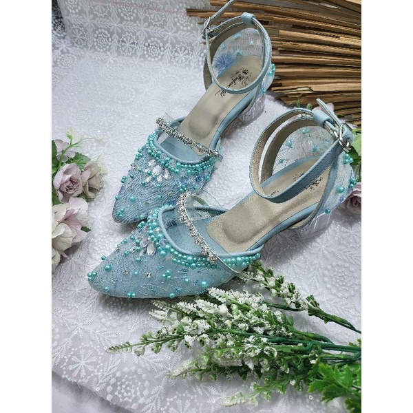 sepatu zanet babyblue asesoris tinggi 5cm kaca