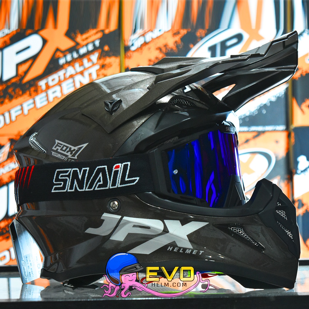 HELM JPX CROSS_SOLID - GUNMETAL GLOSS / SILVER  + GOOGLE SNAIL (ONGKIR 2 KG) HELM JPX TERBARU