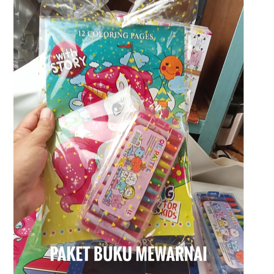 Stock ready--PAKET ULANG TAHUN Buku Mewarnai Karakter Animasi DAN CRAYON