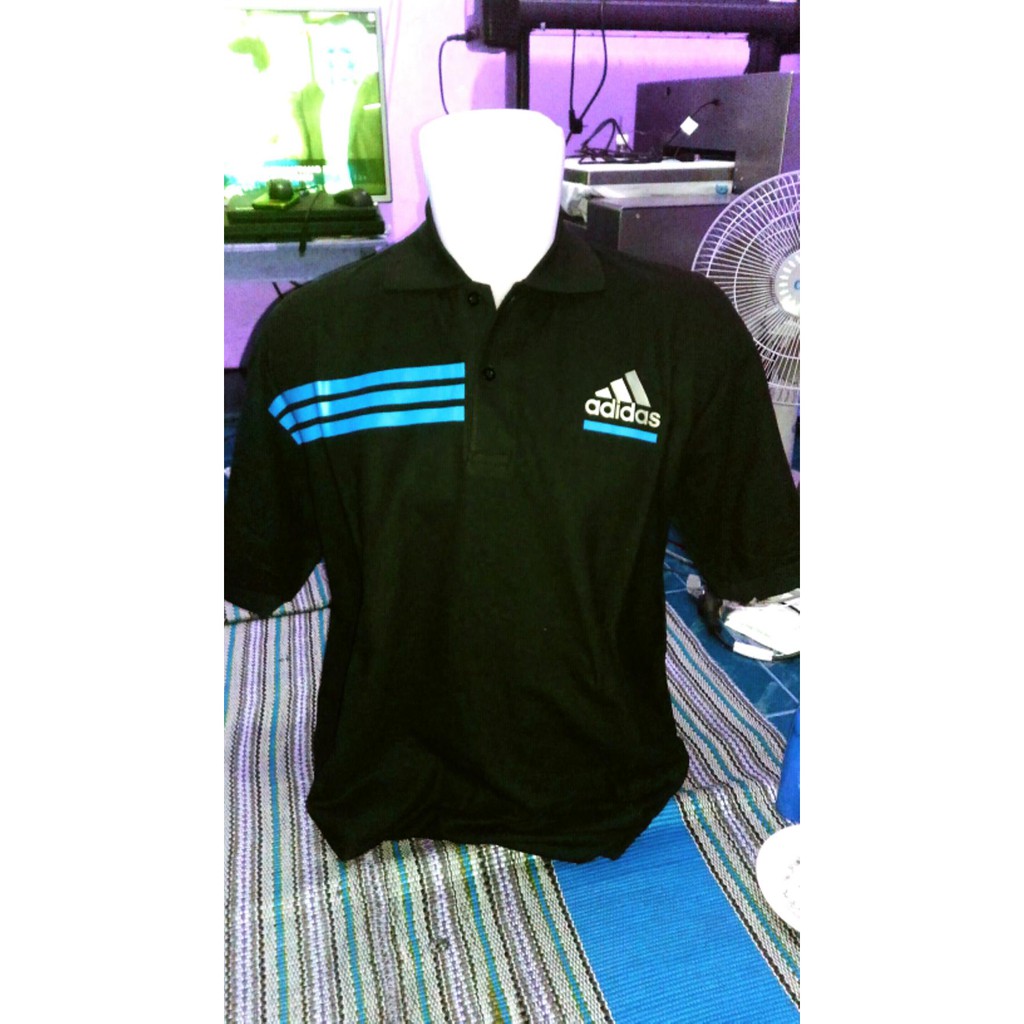 Dijual polo t shirt shirt ADIDAS biru turkis stripe Diskon