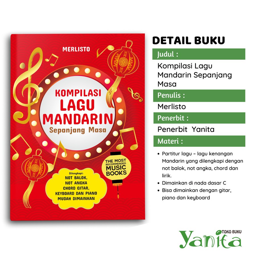 Buku Musik Kompilasi Lagu Mandarin Sepanjang Masa - Merlisto