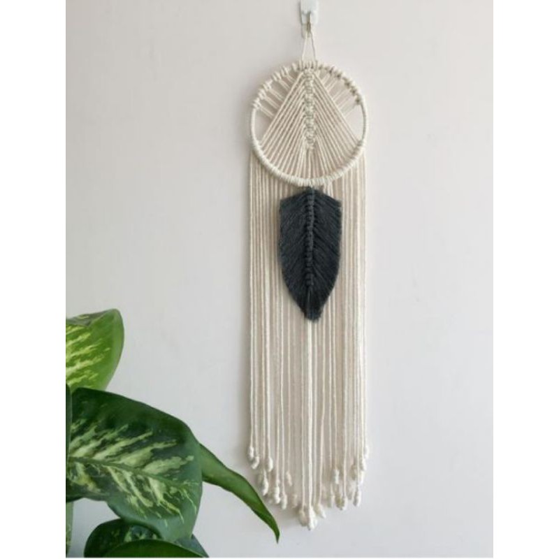 READY STOK) macrame hiasan dinding tengah daun abu / macrame wall hanging(HD 036)