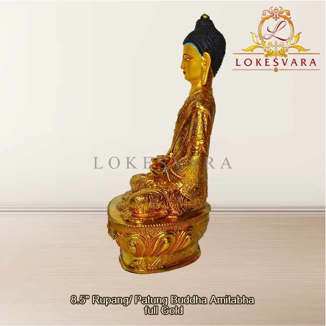 Patung Rupang Arca Logam Buddha Amitabha 8.5inch Full Gold