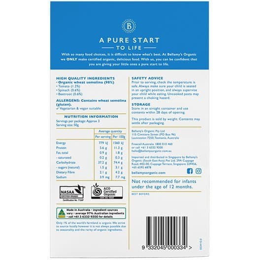 Bellamys Organic Baby Pasta - Veggie Macaroni 175g