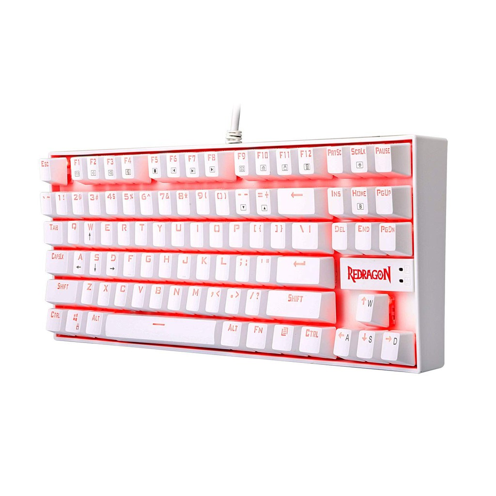 Keyboard Gaming Redragon mechanical wired usb 2.0 87 key tkl red backlit White Kumara k552w