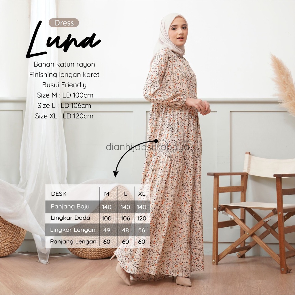 Gamis Dewasa Homey Dress Luna By Dianhijab.id - Bahan Rayon Viscose Premium Gamis Dewasa Luxury Gamis Pengajian Adem Nyaman Dipakai - Bisa COD