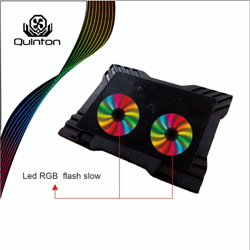 Kipas Laptop Cooling Pad Quinton Sirocco 12-17inch 2 fan RGB