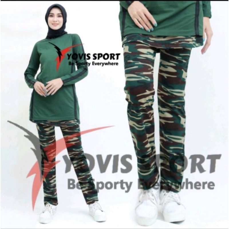setelan olahraga wanita army/loreng/baju dan celana/PDL olahraga