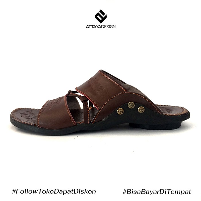 Sandal Pria Casual Sendal Slide Kokop Kulit Asli 2bantali Attaya Design Shopee Indonesia