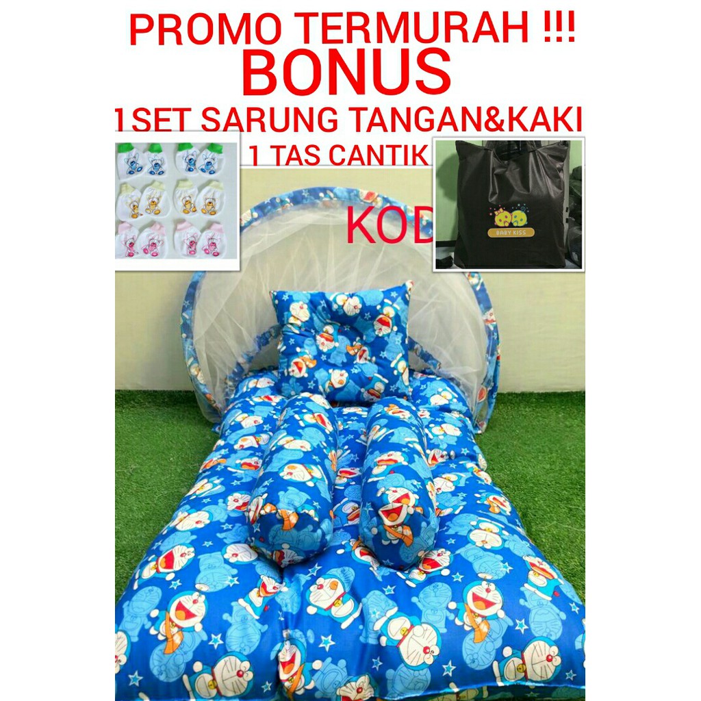 Kasur Bayi Lipat Kelambu Karakter Doraemon Navy | Kado Bayi Baru Lahir | Perlengkapan Tidur Bayi New